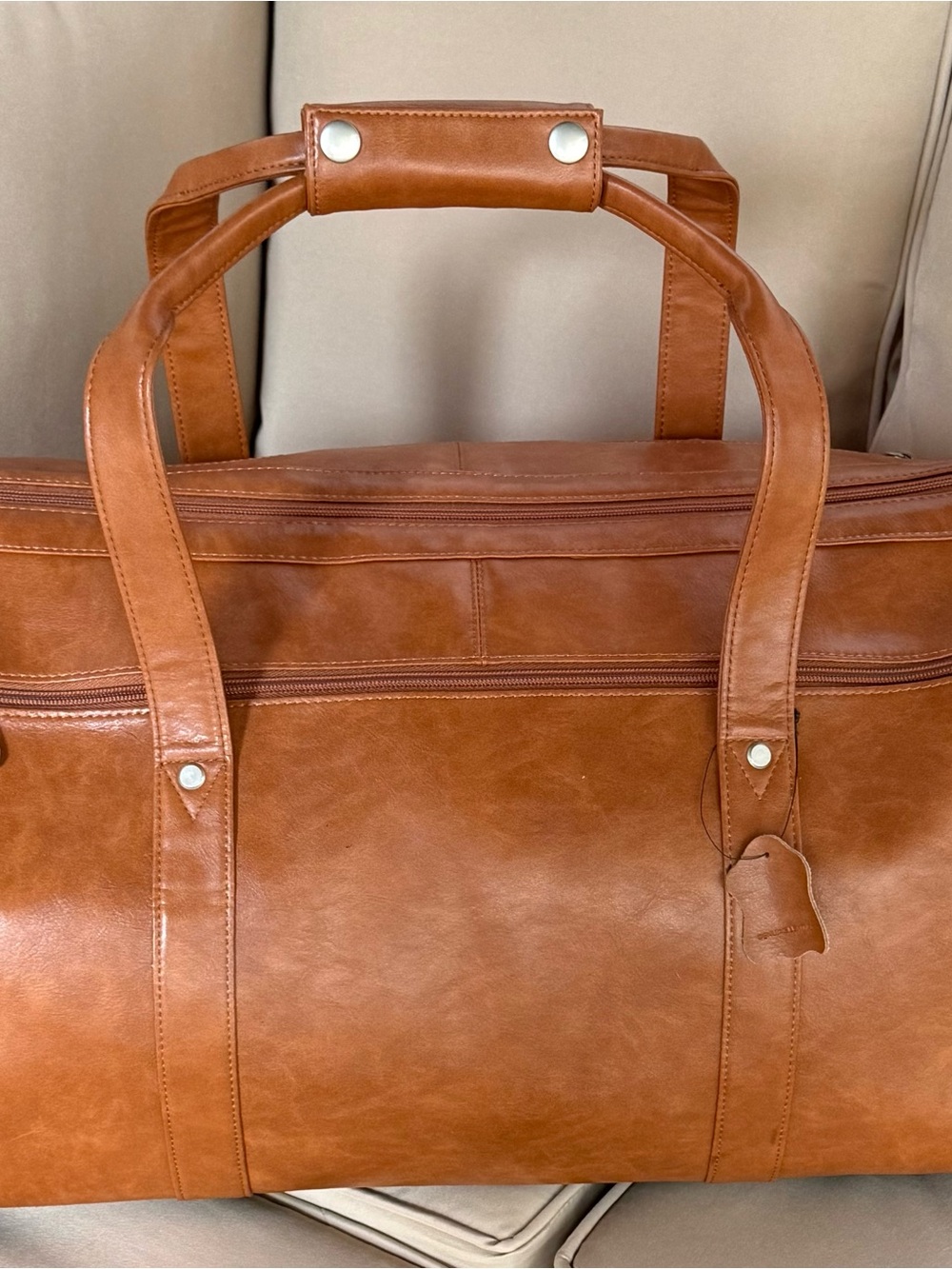 Classic Tan Leather Travel Duffel Bag - Stylish Men’s Weekender